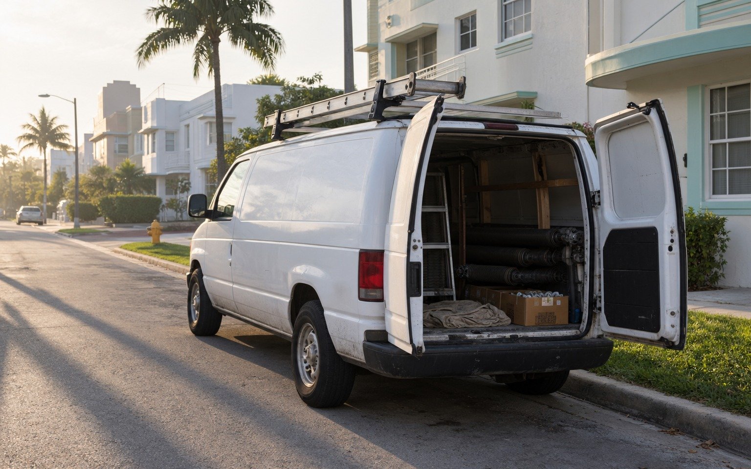 Fully stocked service vehicle parked on site